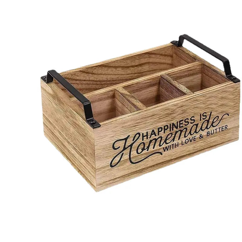 Wooden kitchen storage box with grid dividers for tableware organisation, modern minimalist design