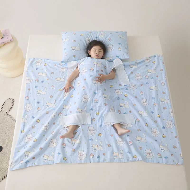 Anti-kick sleeping bag multifunctional cover blanket in summer bedding weight with decorative pattern