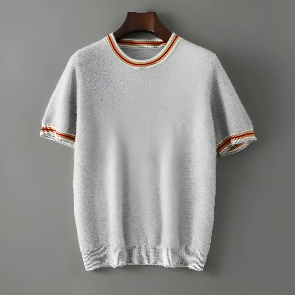 Men's pure wool short sleeve sweater round neck design in grey colour