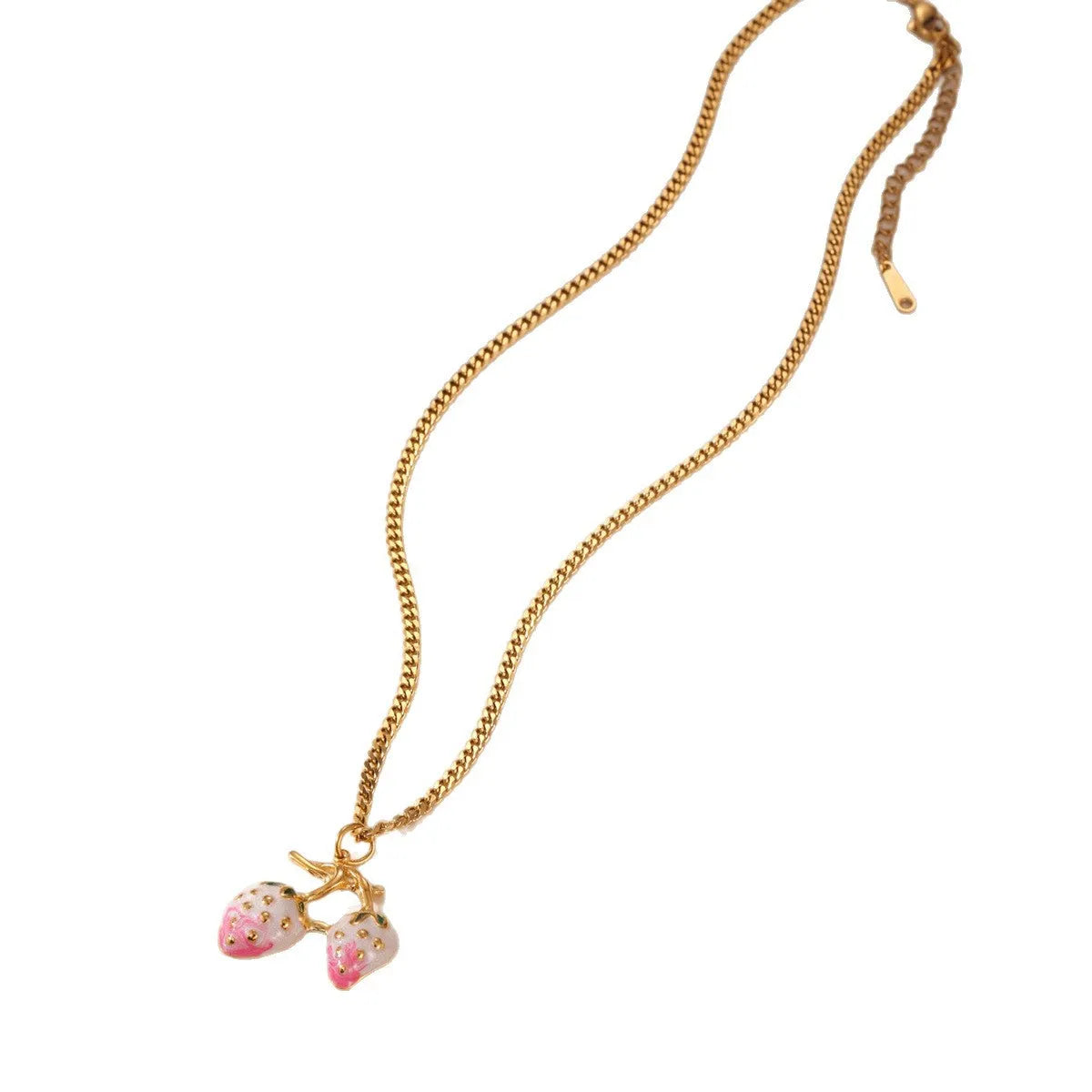 Strawberry fruit necklace for women with stainless steel pendant in red or white gradient colour options