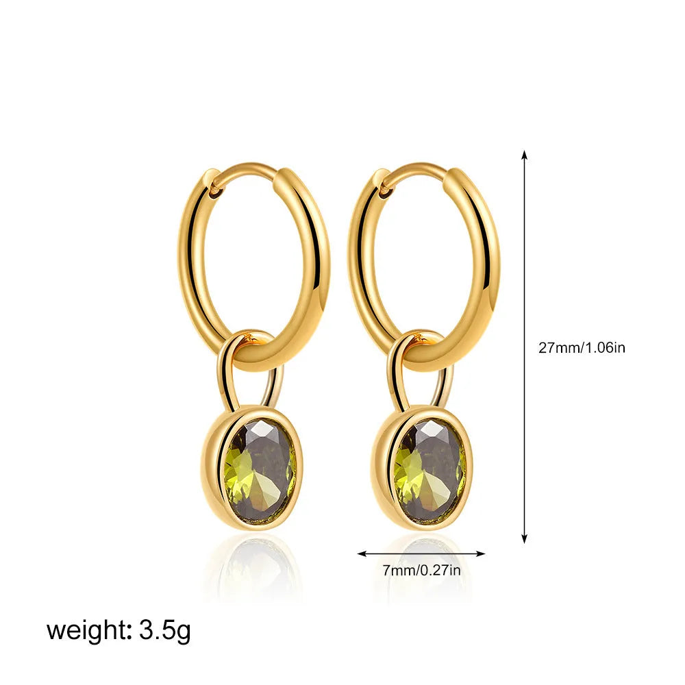 Women's retro oval zircon earrings in copper with six colour options on display
