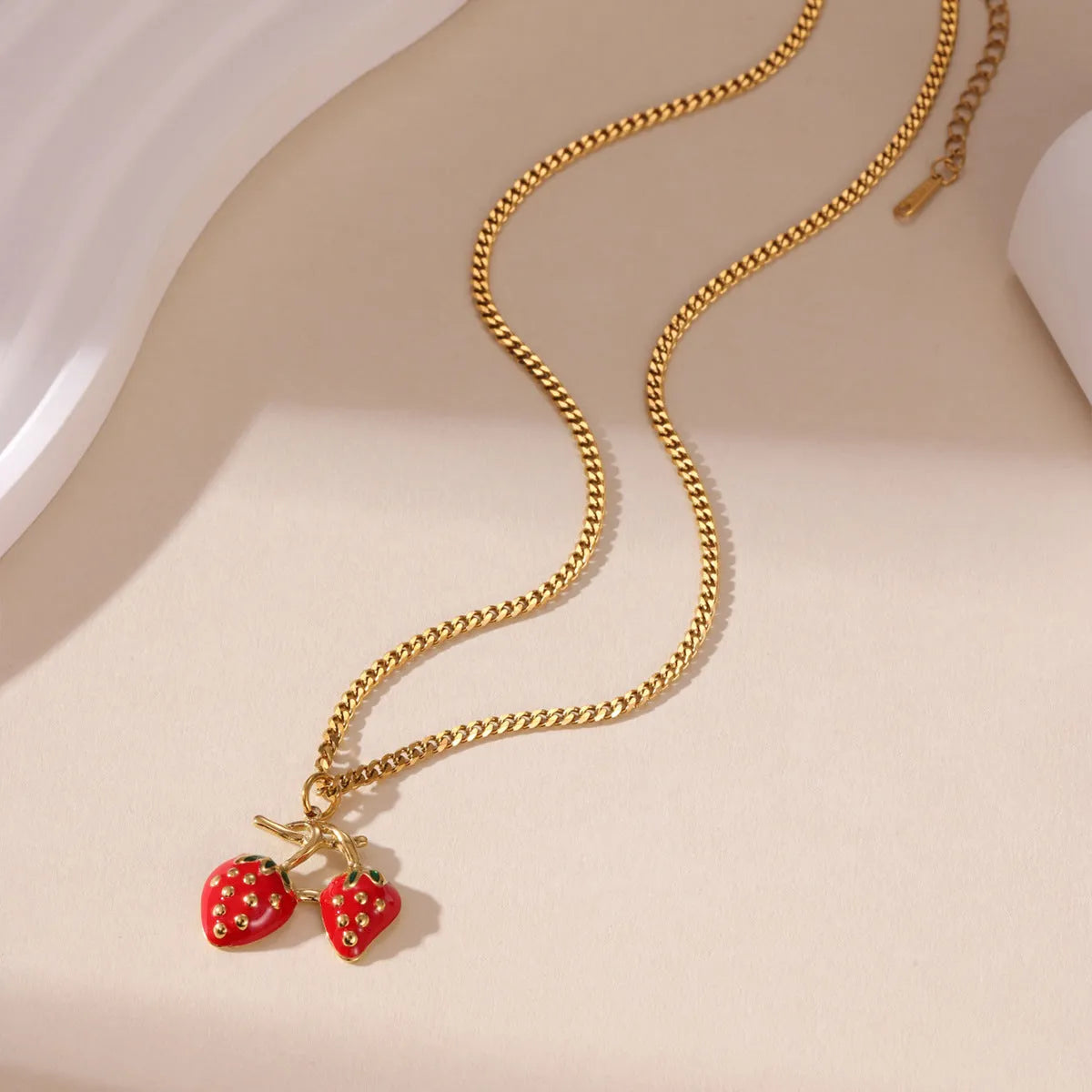 Strawberry fruit necklace for women with stainless steel pendant in red or white gradient colour options