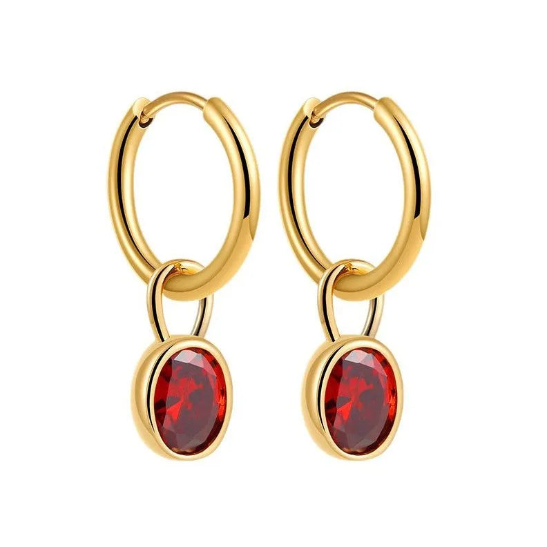 Women's retro oval zircon earrings in copper with six colour options on display