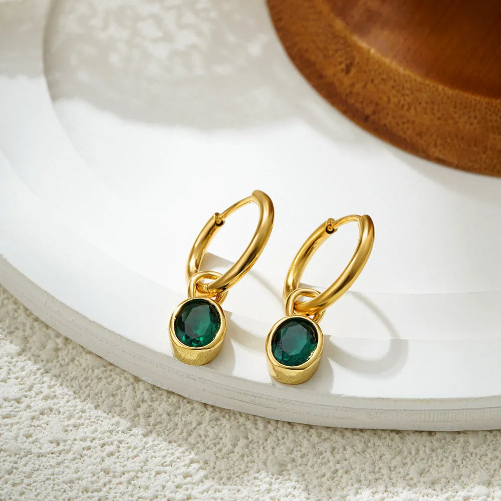 Women's retro oval zircon earrings in copper with six colour options on display