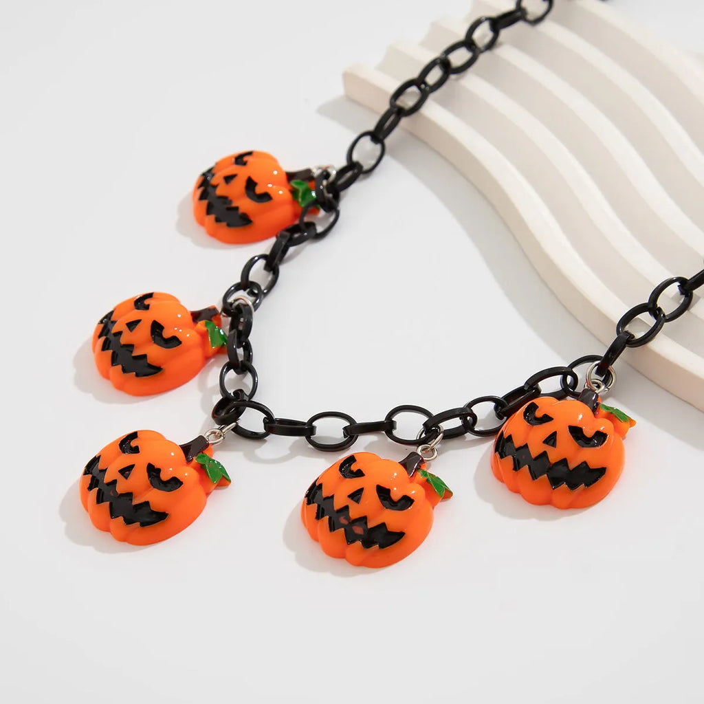 Halloween pumpkin ghost necklace with acrylic pendant and regular chain design