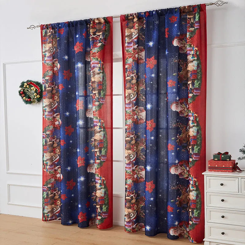 American style printed polyester shading curtain with Christmas pattern in red plaid design