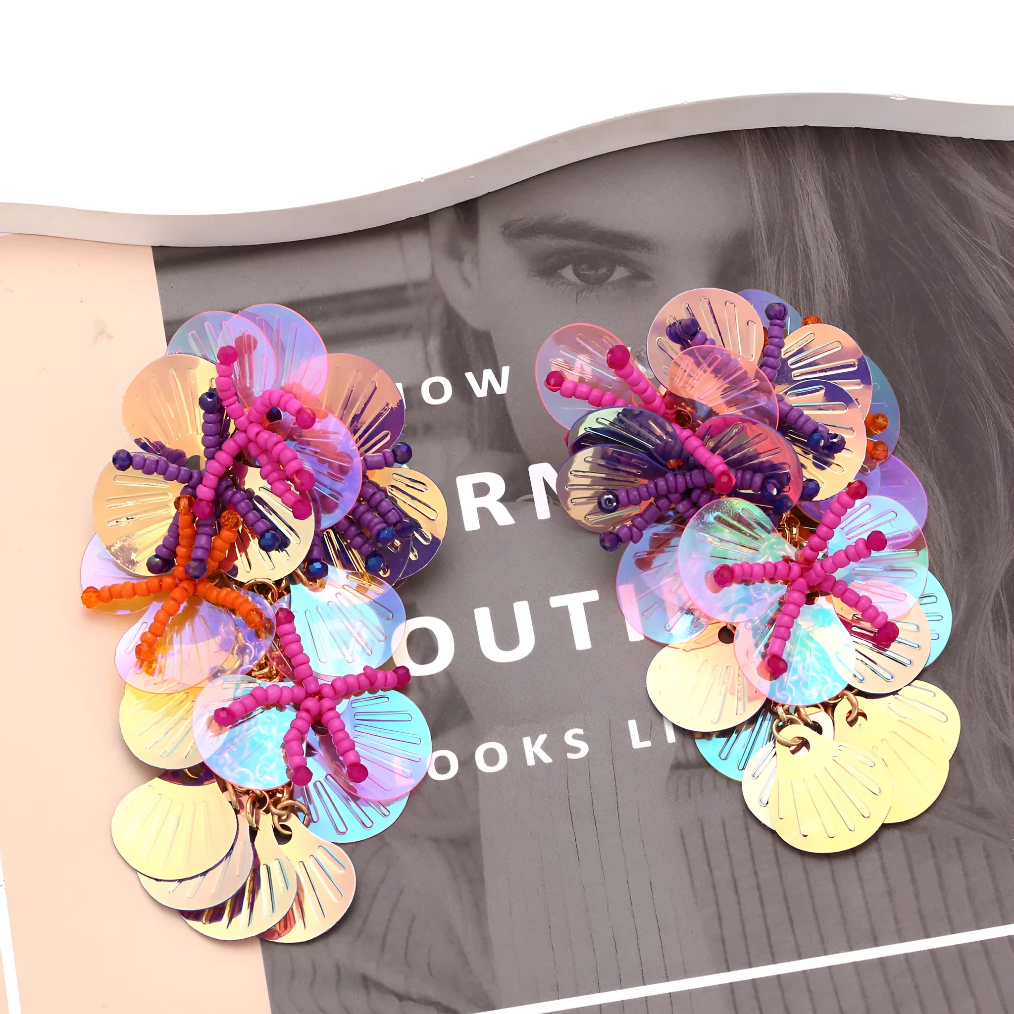 Handmade colourful flower and leaf bead earrings in European exaggerated style