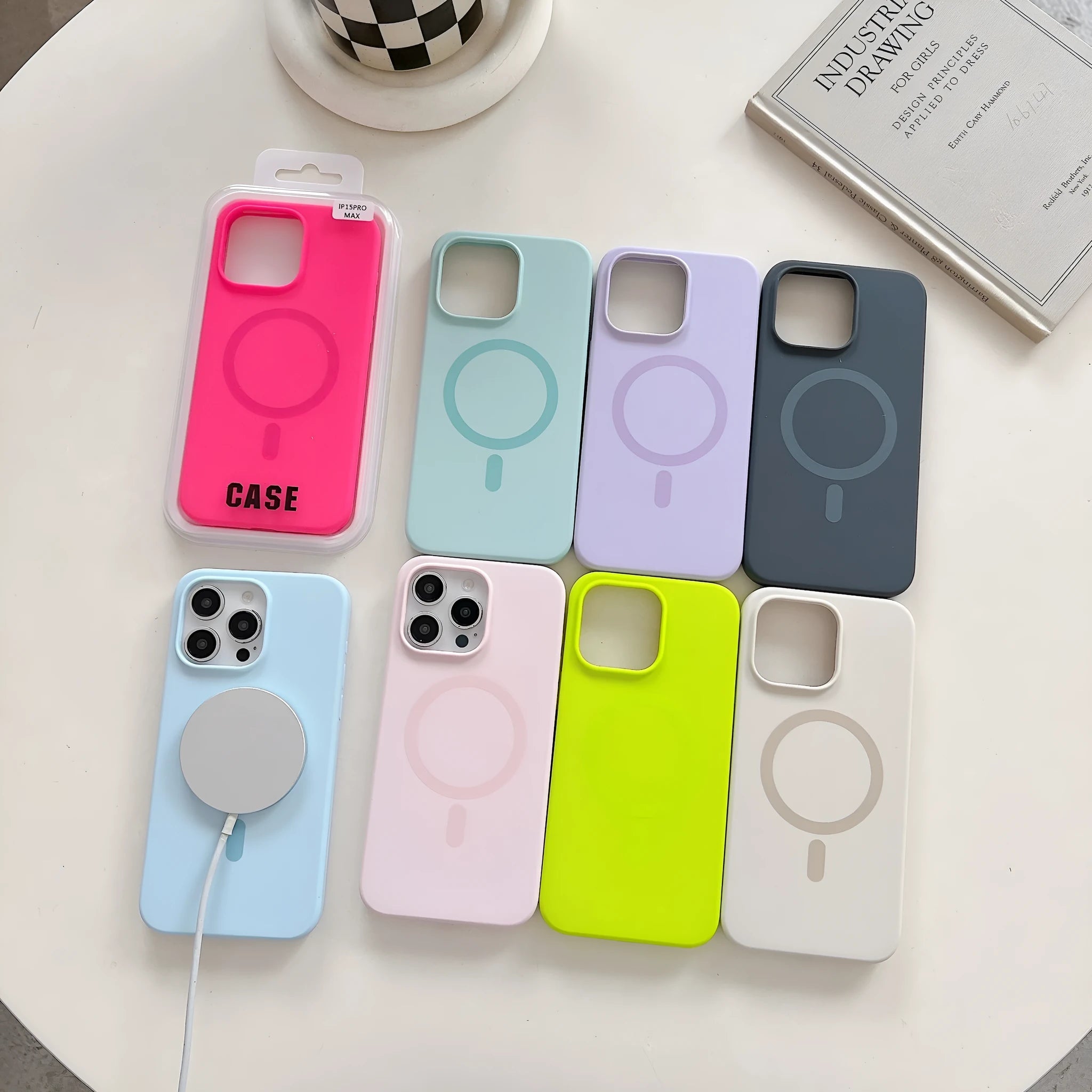 Solid colour liquid silicone magnetic phone case with frosted finish, shockproof protection, for iPhone 14 Pro Max