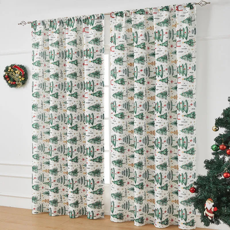 American style printed polyester shading curtain with Christmas pattern in red plaid design