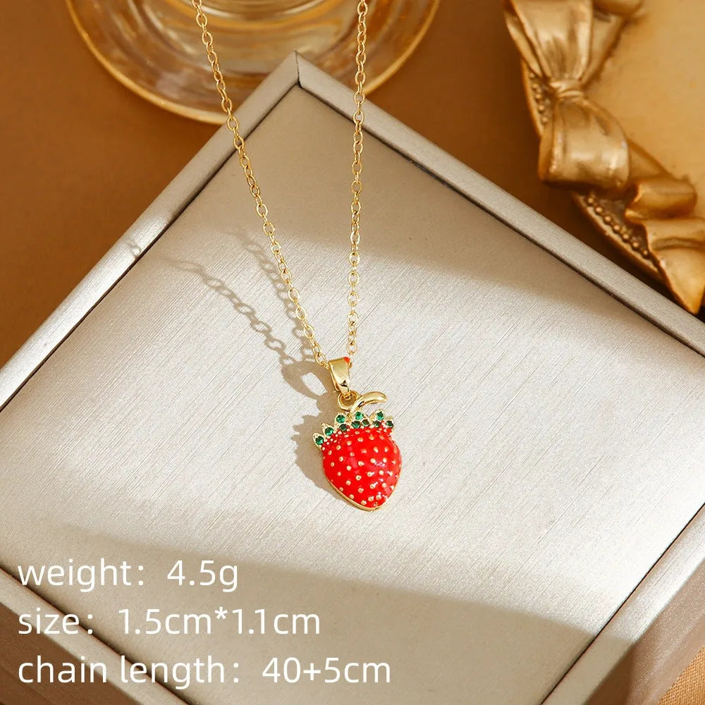 Titanium steel fashion necklace with delicate fruit and pepper pendant designs on O-ring chain