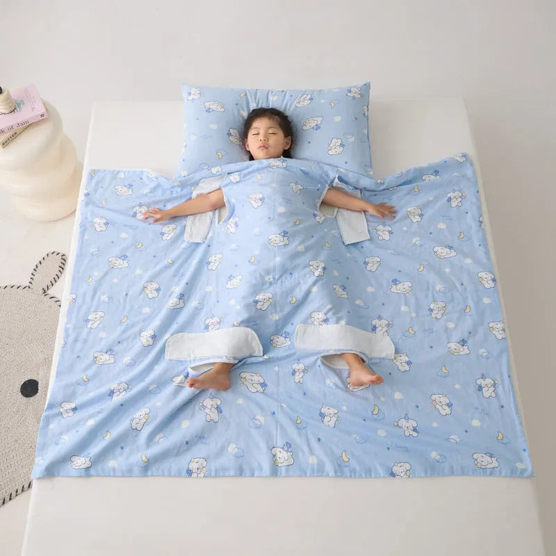 Anti-kick sleeping bag multifunctional cover blanket in summer bedding weight with decorative pattern