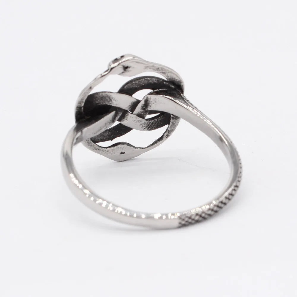 Titanium steel double snake ring in retro style with steel colour finish