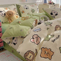 Cartoon dog pattern cotton four-piece bedding set showing duvet cover and pillowcases