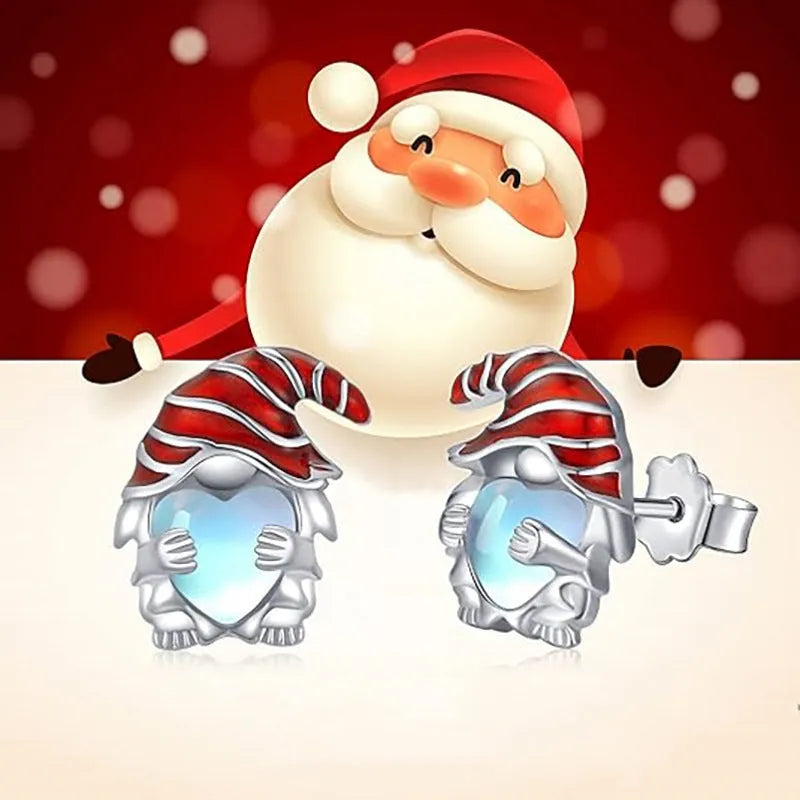 Santa Claus themed heart shape copper earrings with white gold colour electroplated finish for women