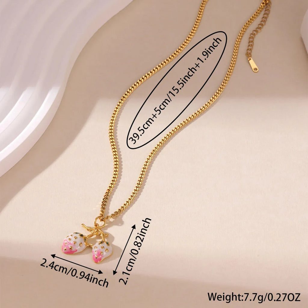Strawberry fruit necklace for women with stainless steel pendant in red or white gradient colour options