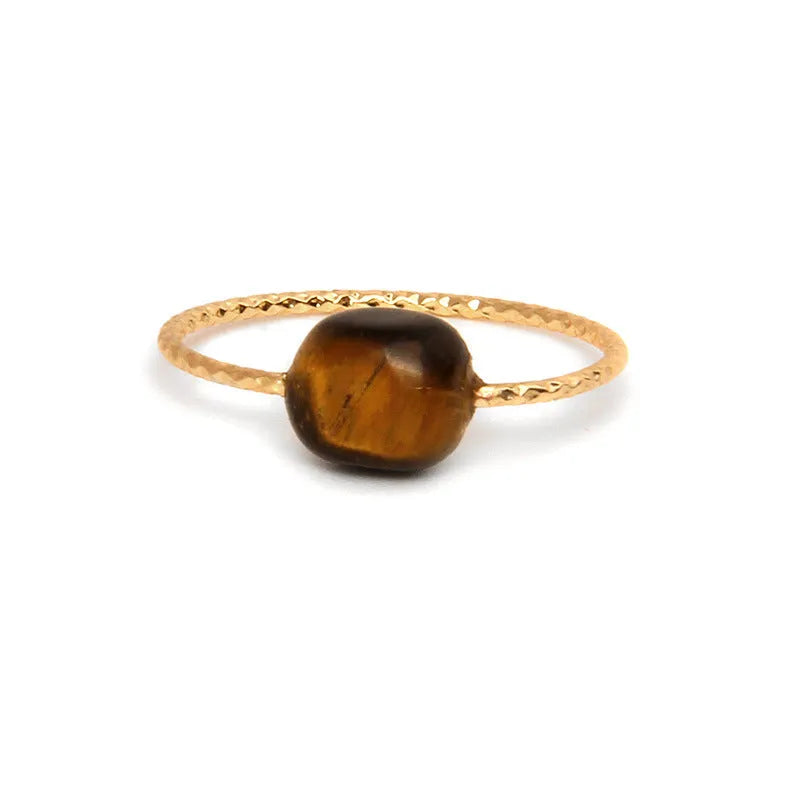 Women's geometric agate ring in an original design, showing one of eight coloured stone variants.
