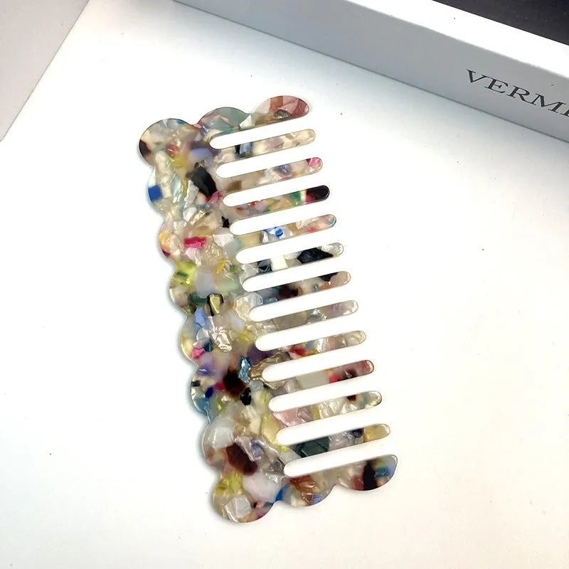 Geometric acetate hair comb with retro wave design in various colour options