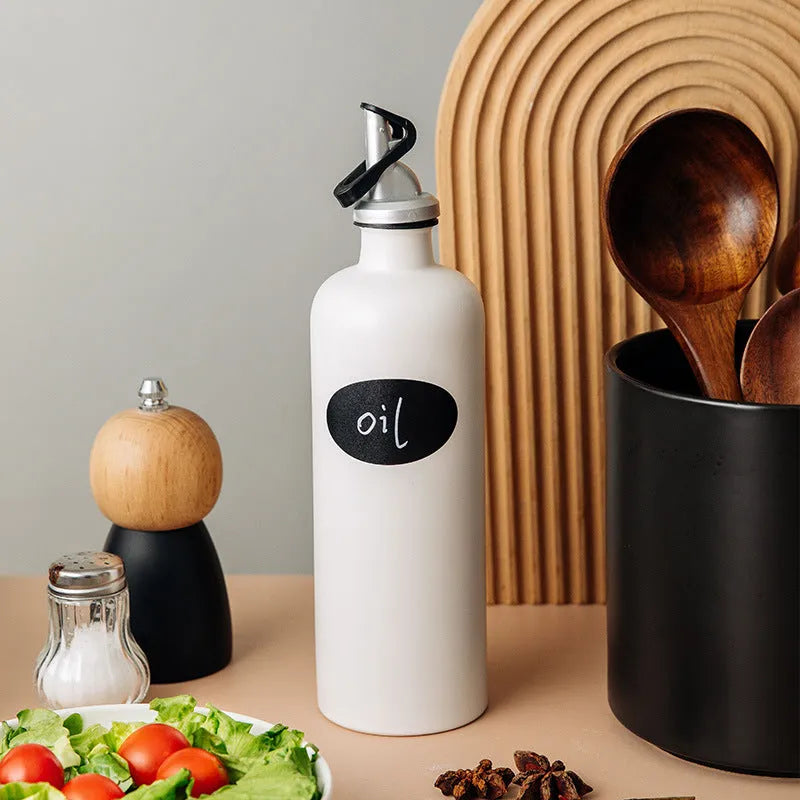 Ceramic kitchen oil pot with funnel and brush in black, coffee or white colour