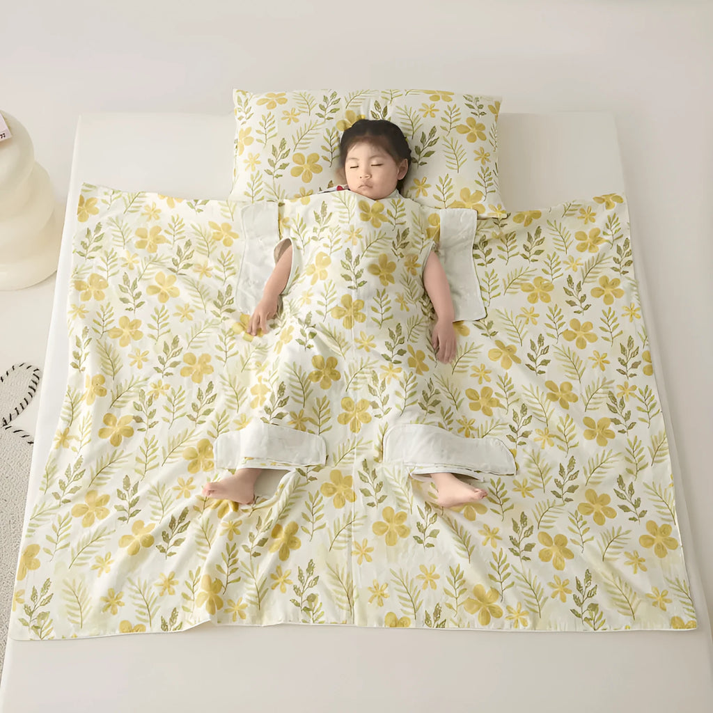 Anti-kick sleeping bag multifunctional cover blanket in summer bedding weight with decorative pattern