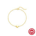 Gold tone S925 sterling silver bracelet with clip chain and glossy heart charm