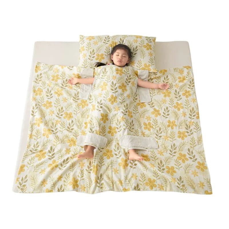 Anti-kick sleeping bag multifunctional cover blanket in summer bedding weight with decorative pattern