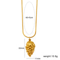 Stainless steel necklace with colourful fruit-shaped pendants including apple, grape, watermelon, pineapple, strawberry and banana.