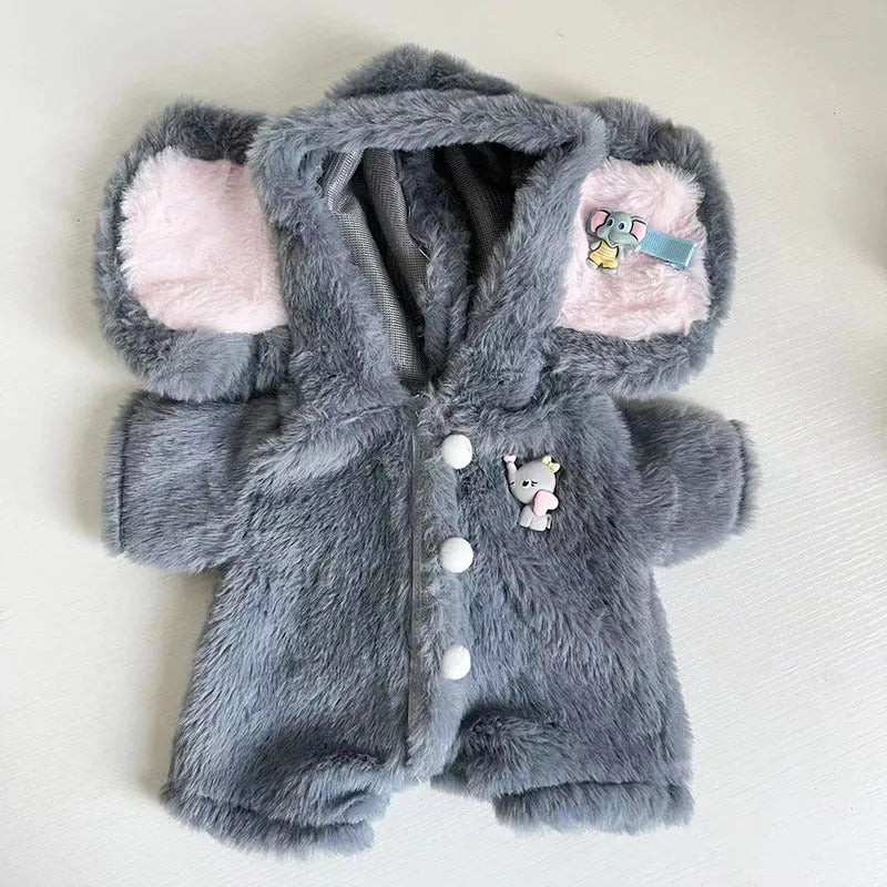 Grey elephant jumpsuit doll clothes for 30cm Lina-style bear made from plush material