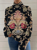 Black knitted turtleneck sweater with 3D pattern printing in loose fit design