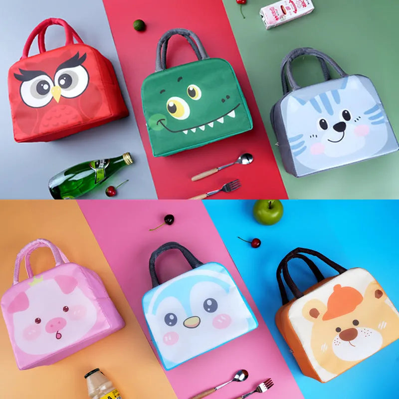 Children insulated lunch box bag with cartoon animal design and aluminium foil insulation