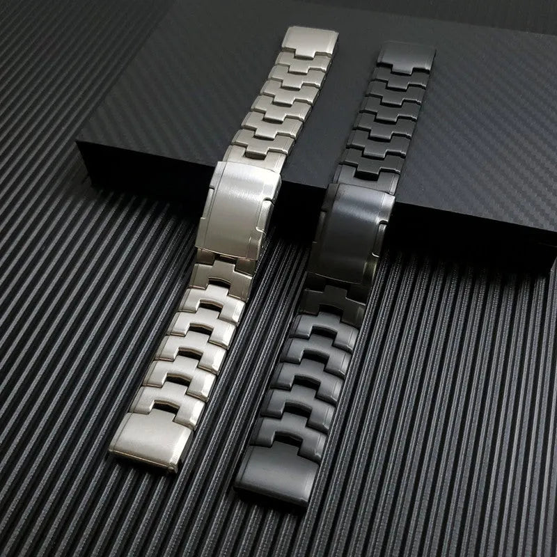 Garmin Jiaming Fenix metal watch strap in black, silver, titanium colours with 22mm and 26mm width sizes