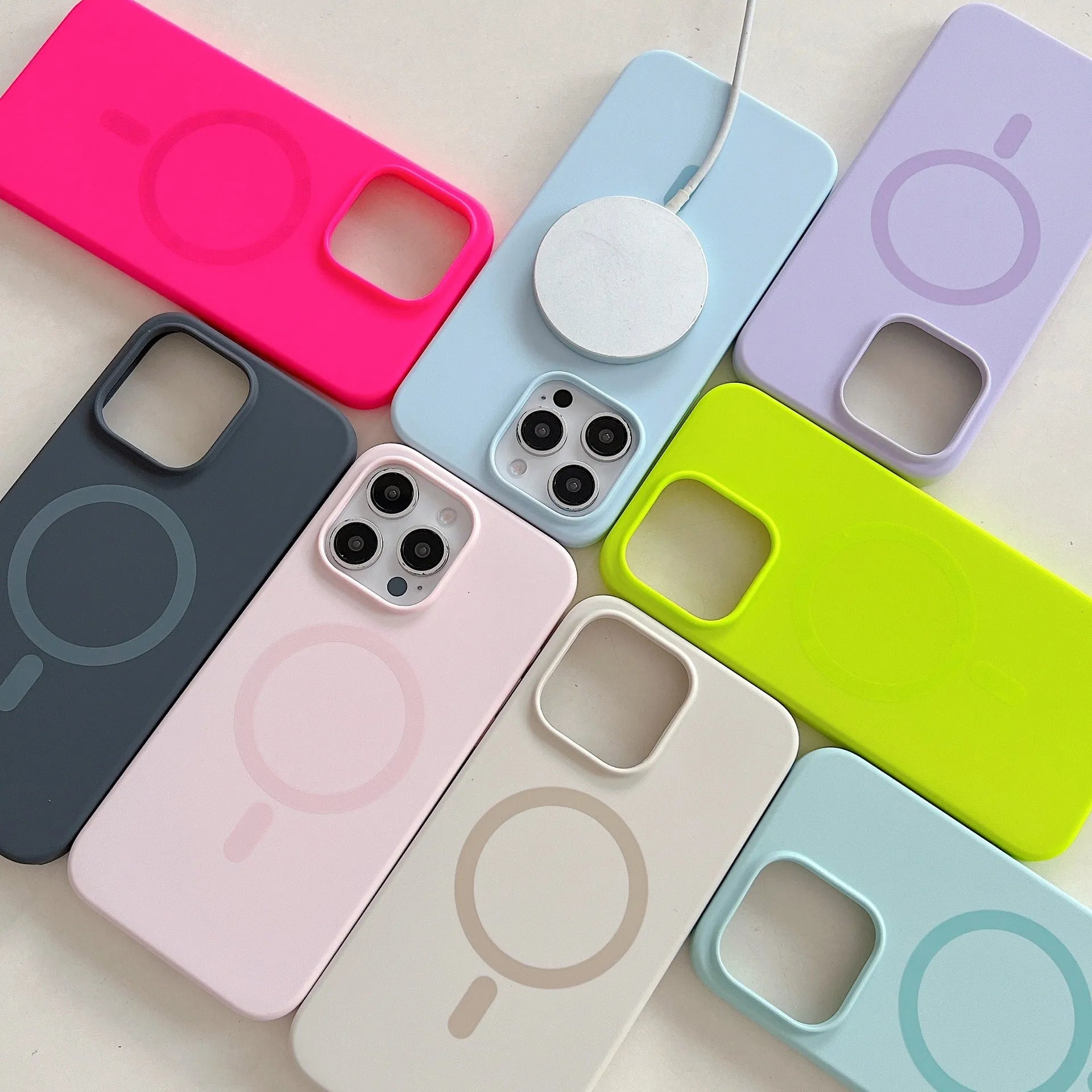 Solid colour liquid silicone magnetic phone case with frosted finish, shockproof protection, for iPhone 14 Pro Max