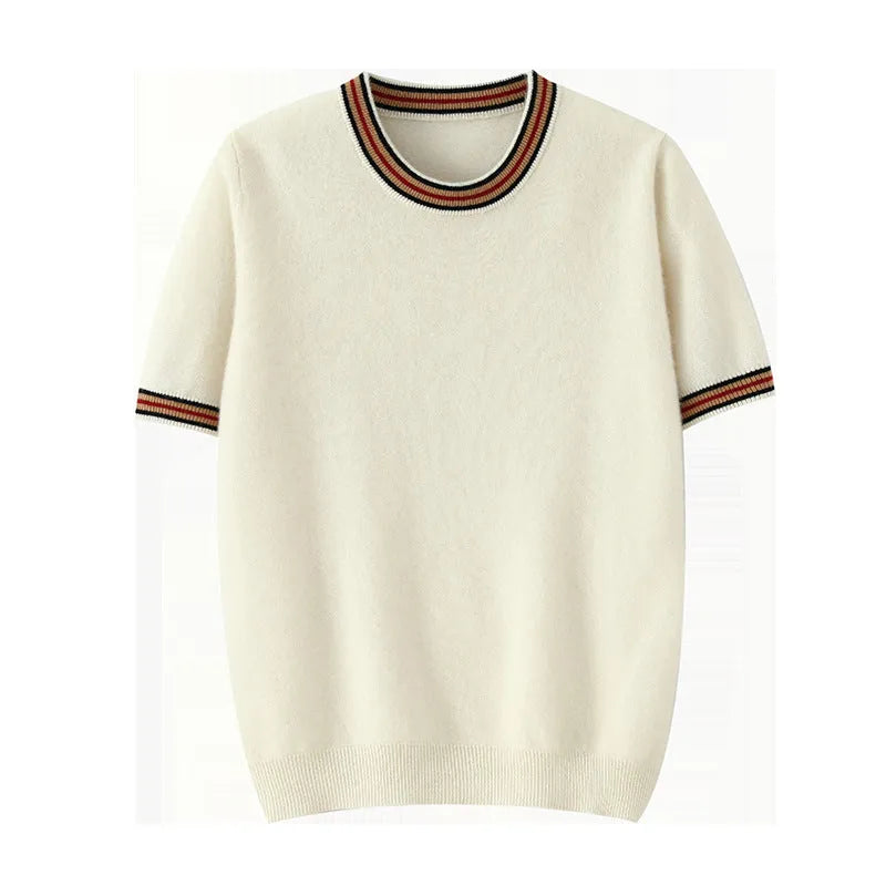 Men's pure wool short sleeve sweater round neck design in grey colour