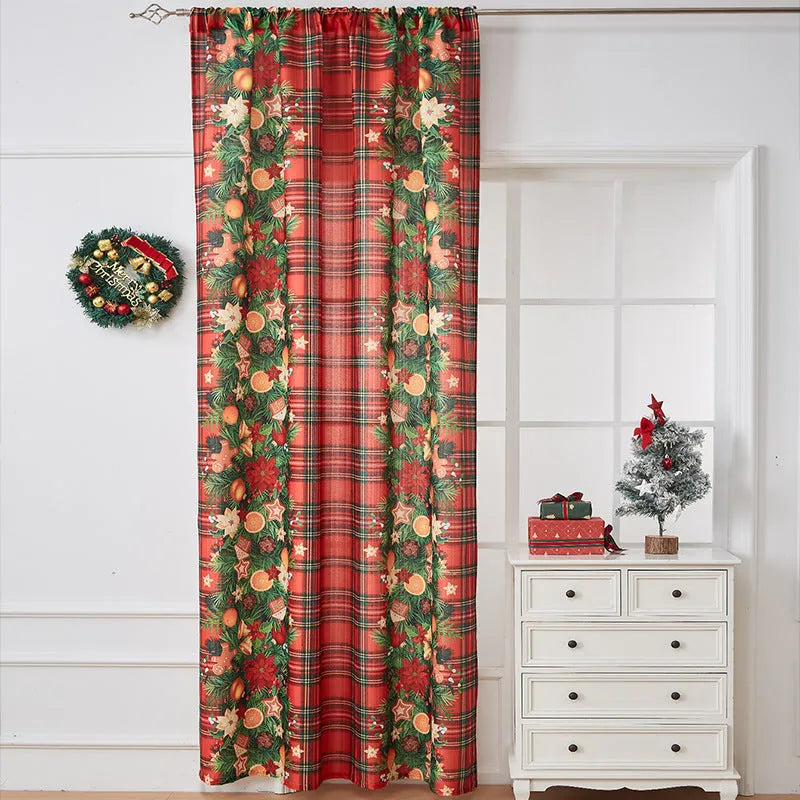 American style printed polyester shading curtain with Christmas pattern in red plaid design