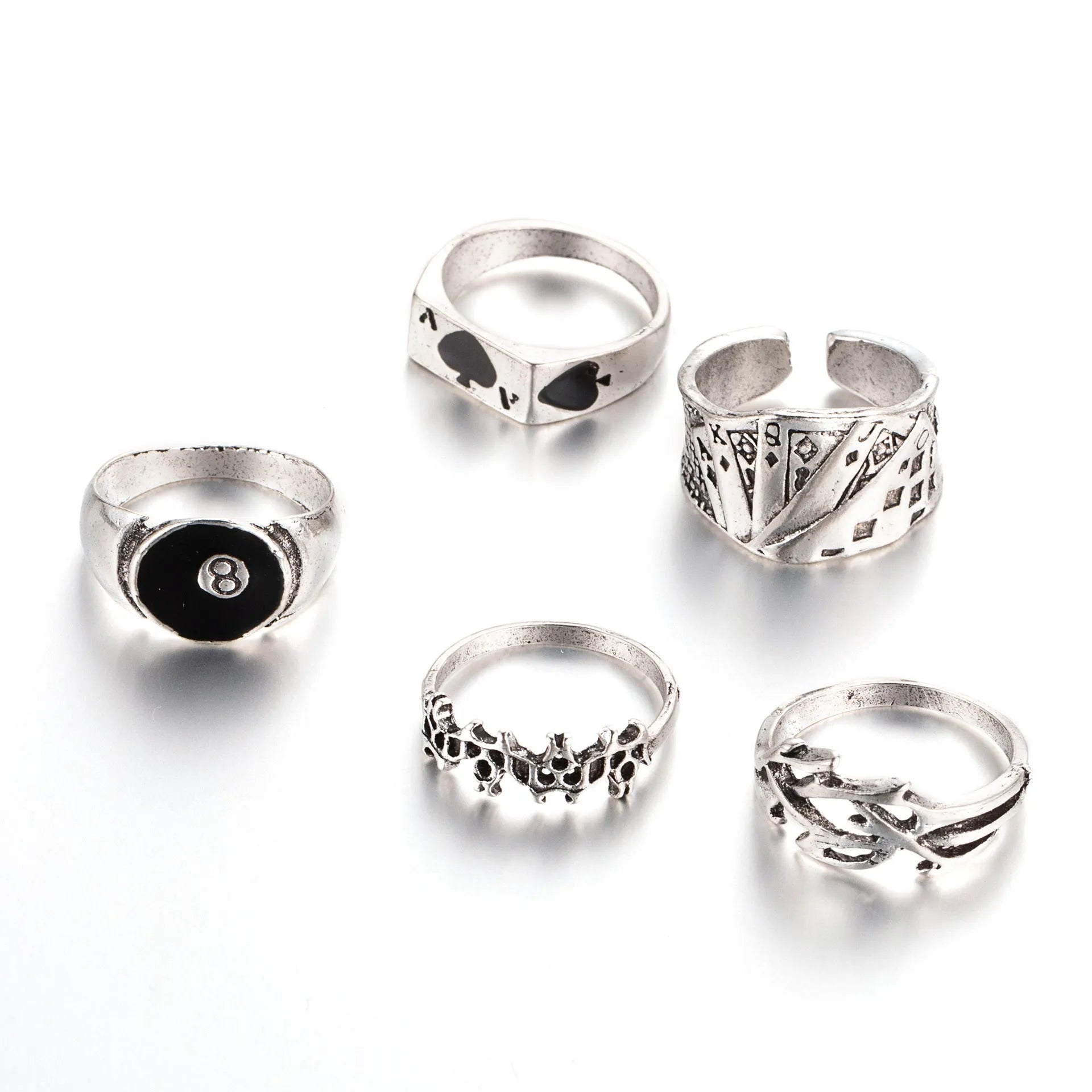 Black alloy poker ring with raised spade design for women's personality jewellery