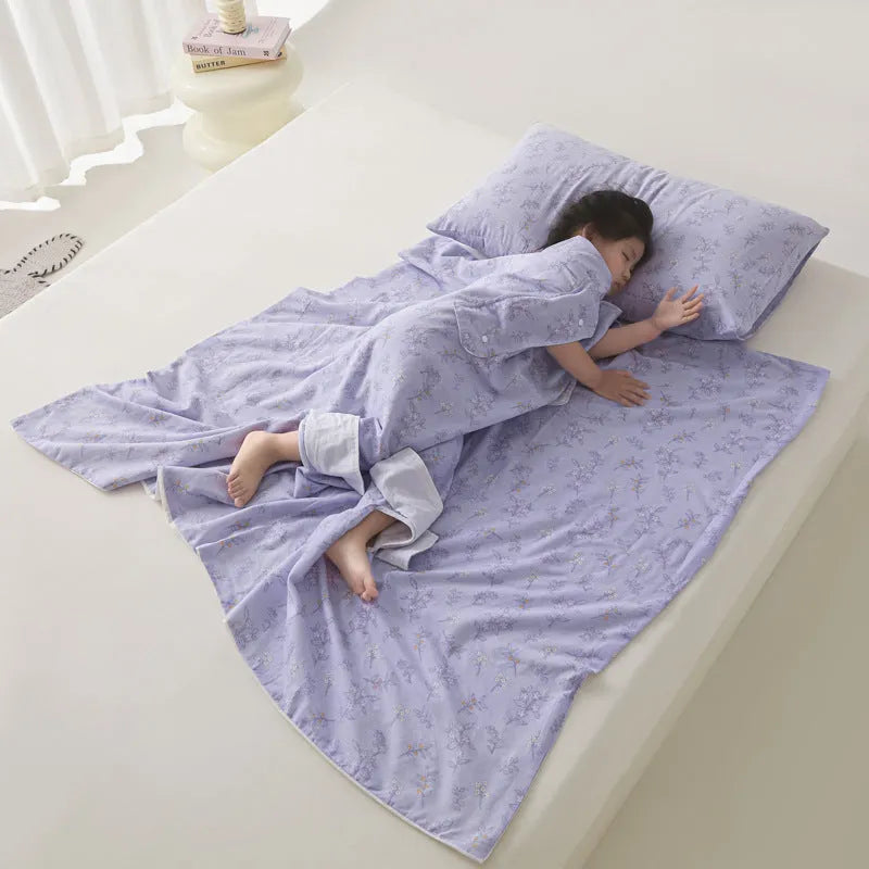 Anti-kick sleeping bag multifunctional cover blanket in summer bedding weight with decorative pattern