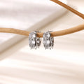 Silver-tone U-shaped women's ear clips with zircon stone detailing and clip-on back