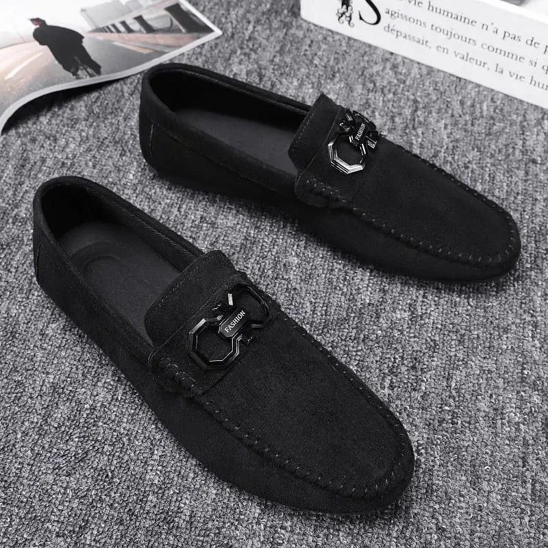 Men's black and grey suede casual shoes with leather upper and rubber sole