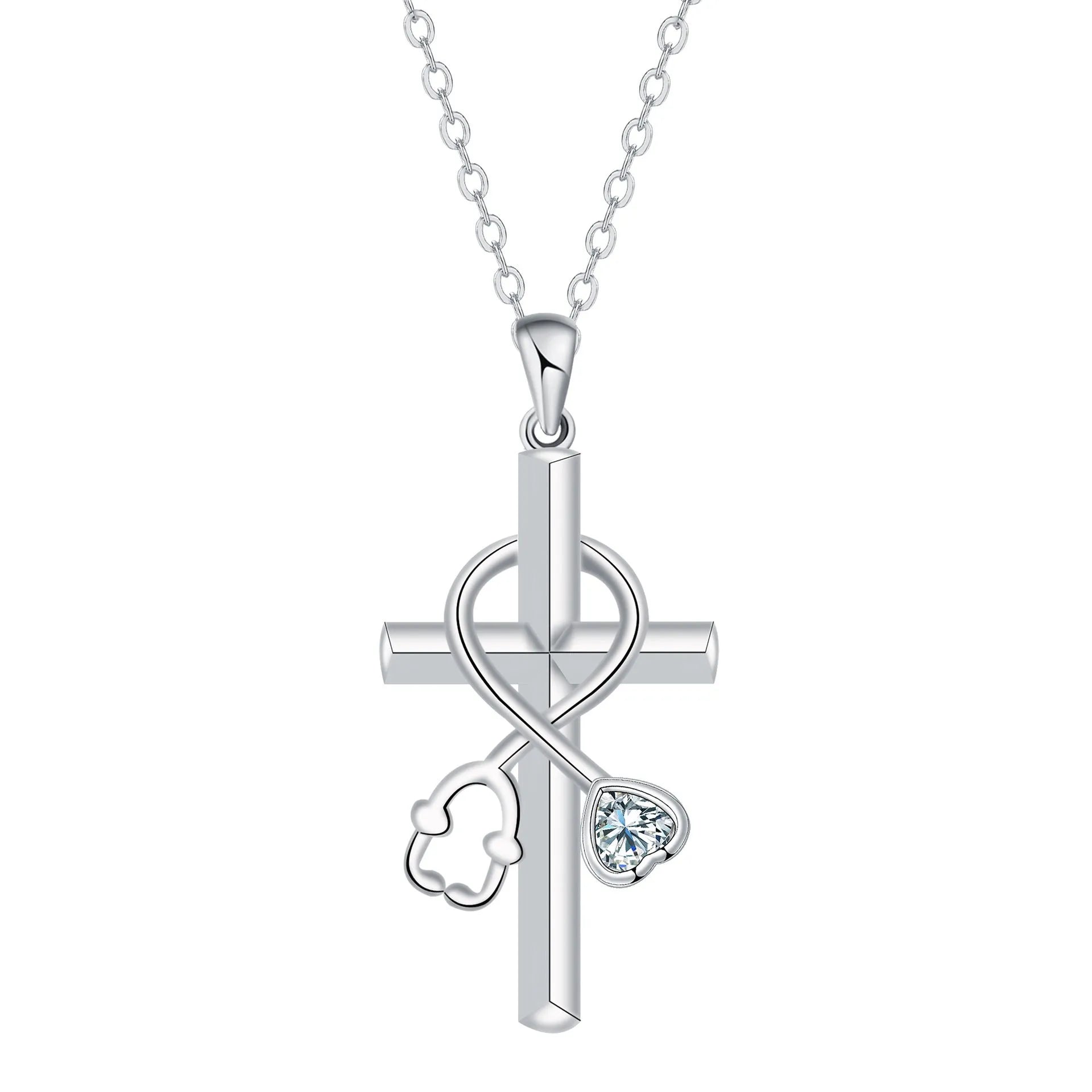 Women's cross stethoscope necklace with electroplated copper pendant and cross chain design