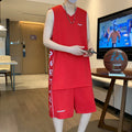 Basketball sports suit comprising sleeveless vest and matching shorts in polyester fabric