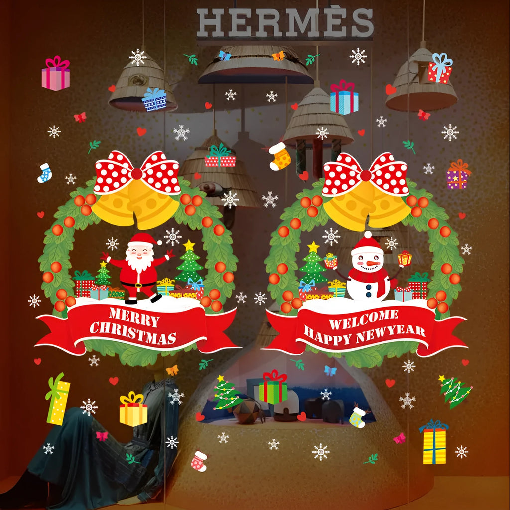 Christmas electrostatic window sticker with cartoon design, 60×45cm PVC material