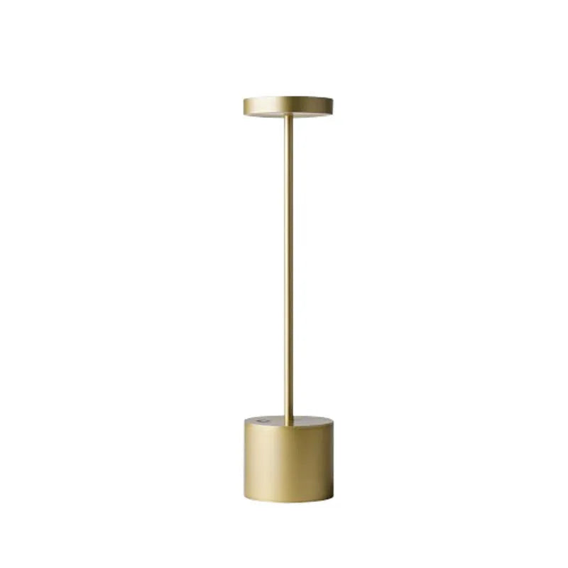 All-aluminium rechargeable LED touch desk lamp in black finish on a wooden desk