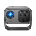 Black portable HD projector with Android OS showing 1280x720 resolution display