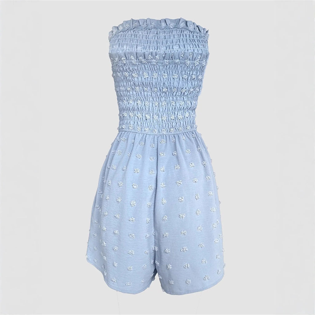 Women's solid colour off-shoulder jumpsuit with button front and sleeveless design