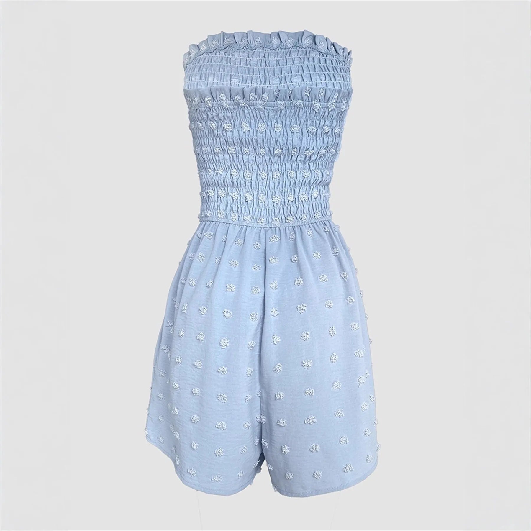 Women's solid colour off-shoulder jumpsuit with button front and sleeveless design