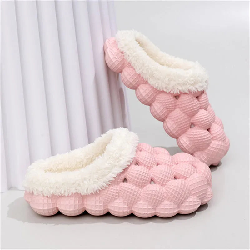 Women's winter anti-skid cotton slippers, EVA sole, overshoe style, solid colour, round toe