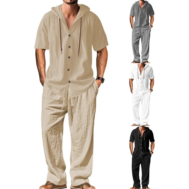 Men's cotton sports leisure suit in four colours with long sleeves and matching trousers