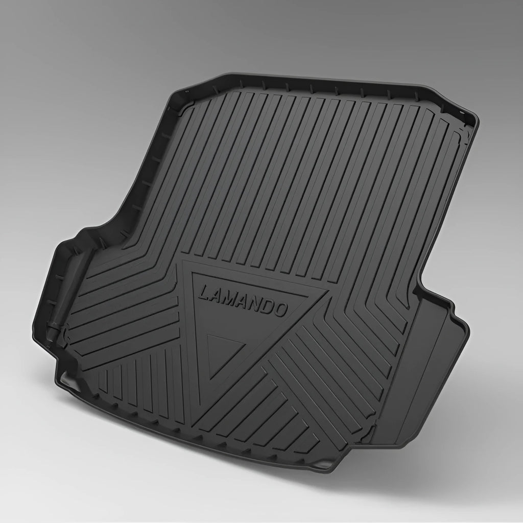 Black carbon fibre pattern TPE boot liner mat for car tailbox protection.