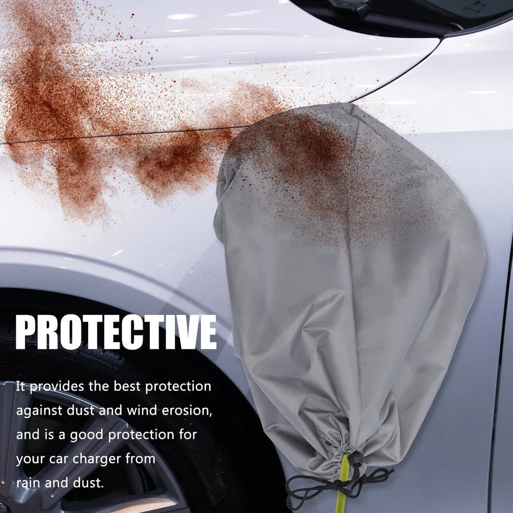 Waterproof cover for new energy vehicle charging with drawstring closure in grey colour