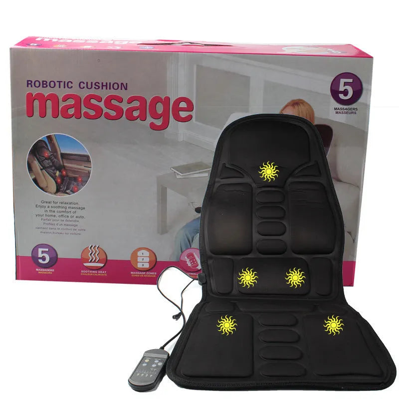 Black heating massage mat seat cushion with infrared physiotherapy function and speed control