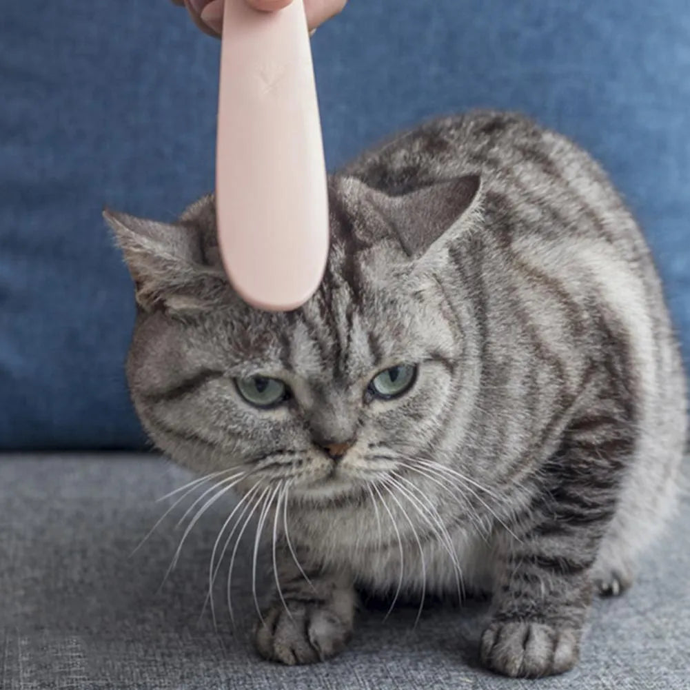 Grey cat grooming comb with dual-ended design and tongue texture surface